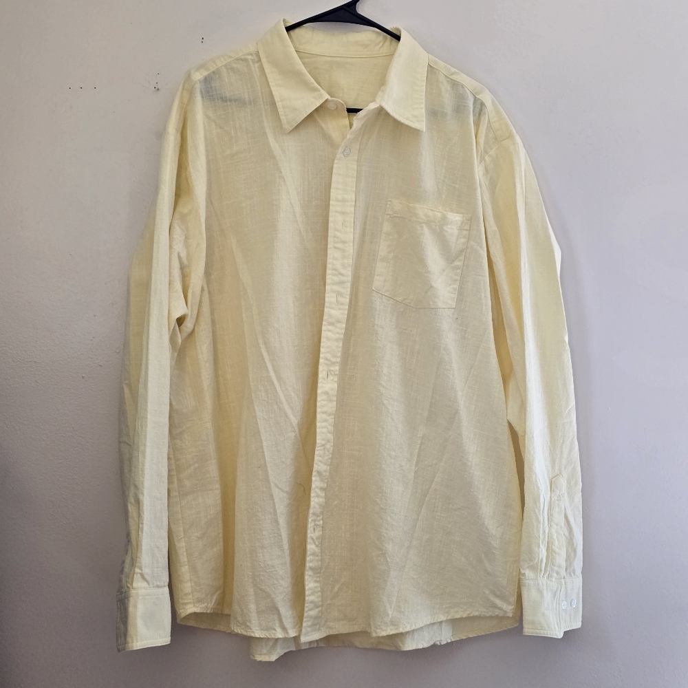 Men's 3X Light Yellow Button-Up Shirt
